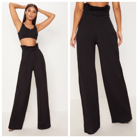 pretty little thing black paperbag trousers